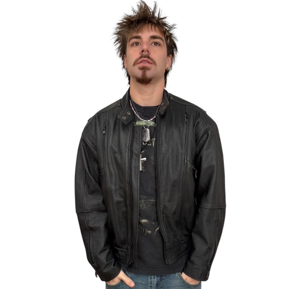 Hot Leathers thinsulate lined black motorcycle jacket snap close neck size XL